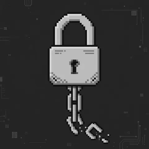 Pixel-art thumbnail: a padlock with a broken chain link
