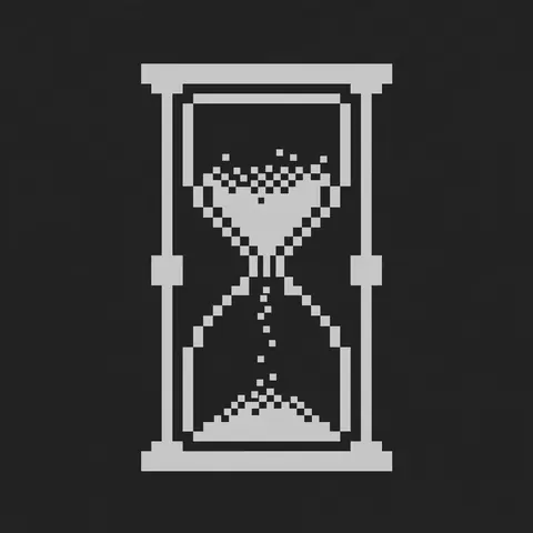 Pixel-art thumbnail: an hourglass with pixels falling through